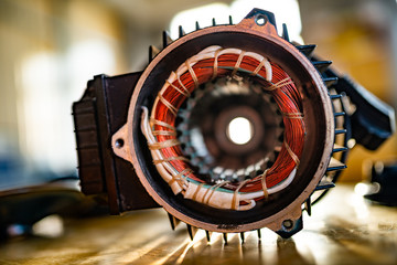Close-up side view of a bundle of copper wire