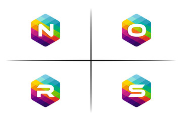 set of N, O, R and S letter colorful logo in the hexagonal. Vector design template elements for your application or company identity