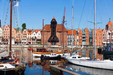 Beautiful day  of Motlawa river embankment in historical part of Gdansk