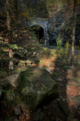 Historic disused railway tunnel in autumn