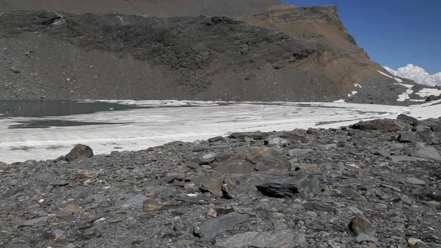 Panoramic view of the Bocchetta d'Aurona and the glacial lake, between Monte Leone and Punta Terrarossa.