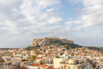 Fototapeta na wymiar Sunrise view of Acropolis and the ancient Athens city