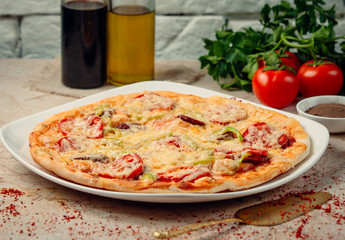 pizza with bell pepper on the table __