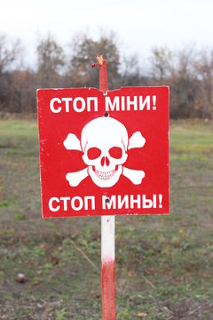A warning sign on mined areas