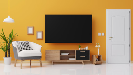 Interior poster mock up living room with colorful white sofa . 3D rendering.