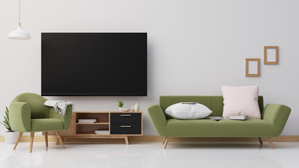 Interior poster mock up living room with colorful white sofa . 3D rendering.