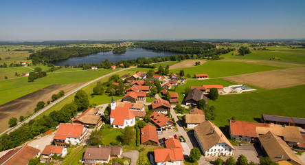 Aerial View to Abtsdorf near Abtsdorfer See, Bavaria, Germany
