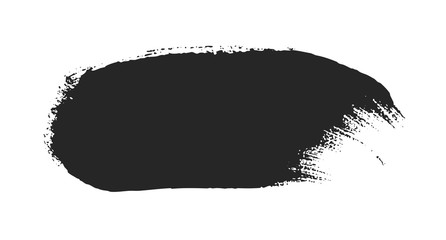 Black paint brush stroke isolated on white background. Dirty texture watercolor brush blot. Grungy stain banner for text message. Universal hand drawn graphic design element. Black ink painting.