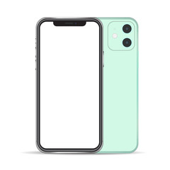 New smartphone mockup  light green colorisolated on background