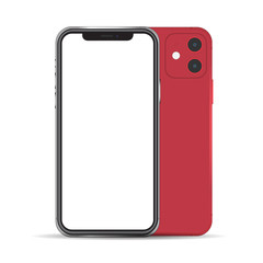 New smartphone mockup red color isolated on background
