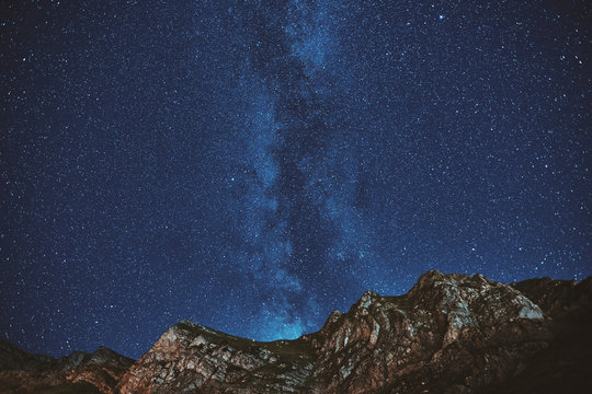 Astrophotography. Milky way on mountain background © romablack