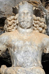 7m-high statue of ancien persian king Shapur I. Tang-e Chogan (Shapur Cave). Bishapur ancient city area. Iran.