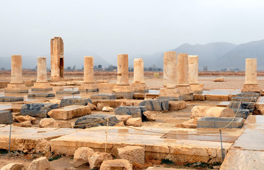 Obraz premium Iranian attractions. Ruins of Cyrus's Palace (6th century BC). Pasargadae, Iran.