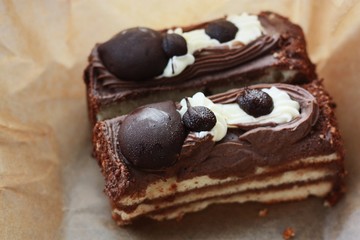 Delicious cakes with chocolate for Breakfast close up