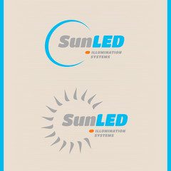 LED technology logo with light rays around