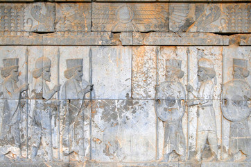 Ancient relief. Persepolis (6th-4th century BC), capital of the Achaemenid Empire (World Heritage Site since 1979), Iran.