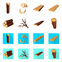 Vector illustration of tree and raw sign. Set of tree and construction vector icon for stock.