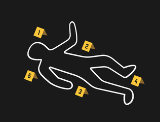 Crime scene with police tape flat icon. Vector