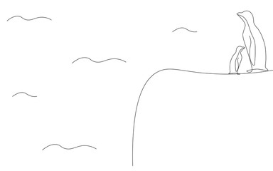 Antarctica landscape with penguin family, vector illustration