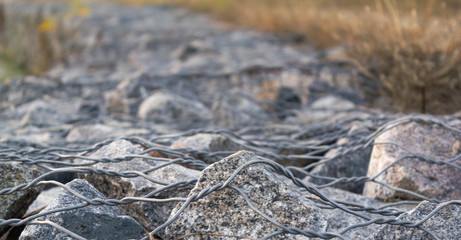 Stone parapet wired close up. copy space
