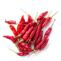 Dried red chili or chilli cayenne pepper isolated on white background