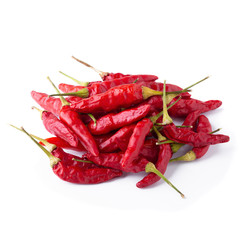 Dried red chili or chilli cayenne pepper isolated on white background
