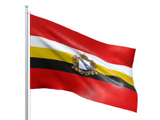 Kursk oblast (Federal subject of Russia) flag waving on white background, close up, isolated. 3D render