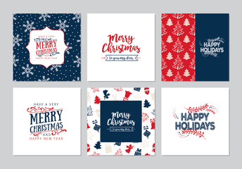 Merry Christmas square cards set with Santa Claus, baubles and trees. Doodles and sketches vector Christmas illustrations. - 298080759