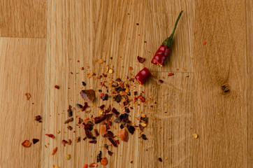 Red spicy chilli peppers freshly picked from the garden