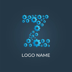 Letter Z with gears pattern logo isolated. Alphabet vector image
