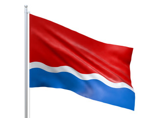 Amur oblast (Federal subject of Russia) flag waving on white background, close up, isolated. 3D render