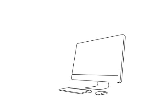 Computer isolated line drawing, vector illustration design. People using technology collection.