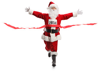 Santa Claus on the finish line of a race