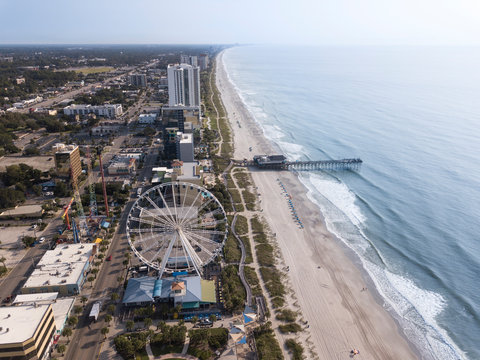Aerial view of Myrtle Beach tourist area in South Carolina, USA.