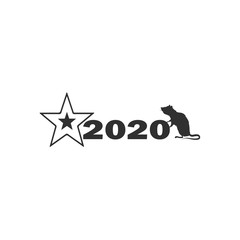 Obraz premium Vector christmas logo 2020, rat silhouette and christmas star close-up isolated