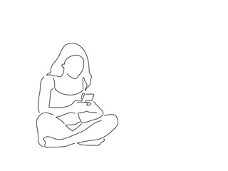 People using technology isolated line drawing, vector illustration design. People using technology collection.