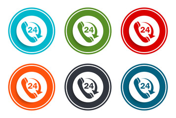 24 hours open phone rotate arrow icon flat vector illustration design round buttons collection 6 concept colorful frame simple circle set