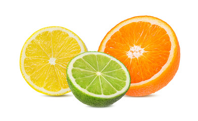 Citrus Fruit Set orange,lime, lemon isolated on white background.