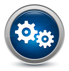 Settings process icon starburst shiny blue round button illustration design concept