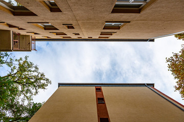 Looking from the park to the sky. Sky with clouds and blue.
