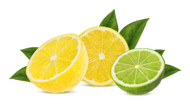 Fresh lemon and lime  isolated on white background