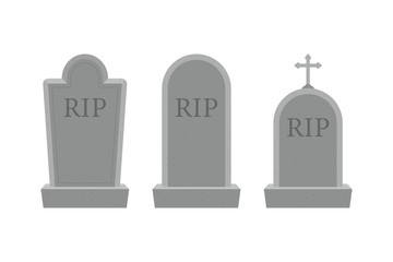 Grave icon flat design. Old gravestone with cracks. Ancient RIP. Vector stock illustration.