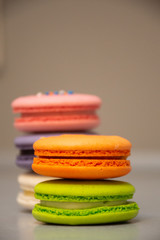 colorful macaroons on white background