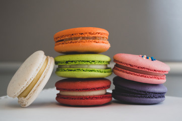 colorful macaroons on white background