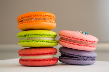 colorful macaroons on white background