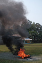 Image of ignited fire burning for fire drill demonstration background