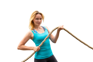 A strong woman with a rope in her hands