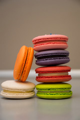 colorful macaroons on white background