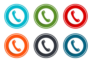 Phone icon flat vector illustration design round buttons collection 6 concept colorful frame simple circle set
