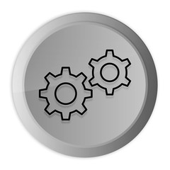 Settings process icon metal silver round button metallic design circle isolated on white background black and white concept illustration